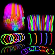 50/100/200 8" GLOW STICKS BRACELETS NECKLACES PARTY FAVORS NEON COLOR +CONNECTOR